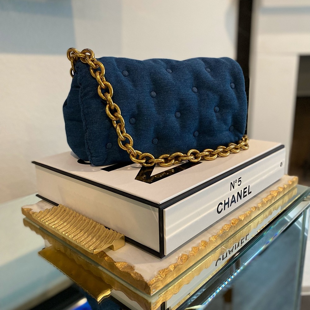 Zara Denim Quilted bag w/ gold chain